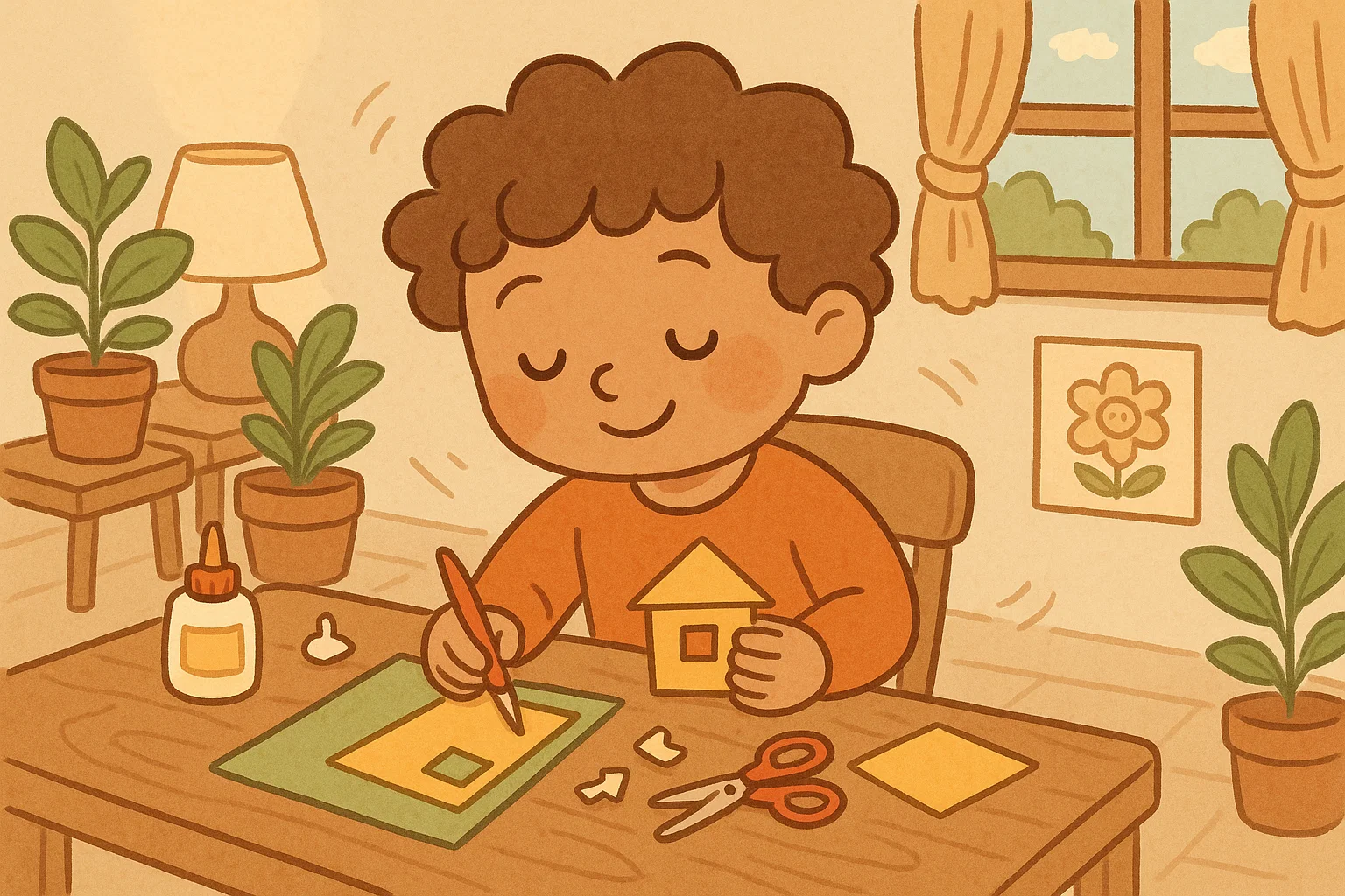 Cartoon of independent activities kids can do alone showing a child working confidently