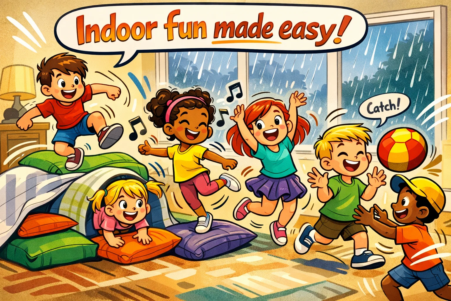 Indoor easy activities for kids playing fun movement games inside the house.
