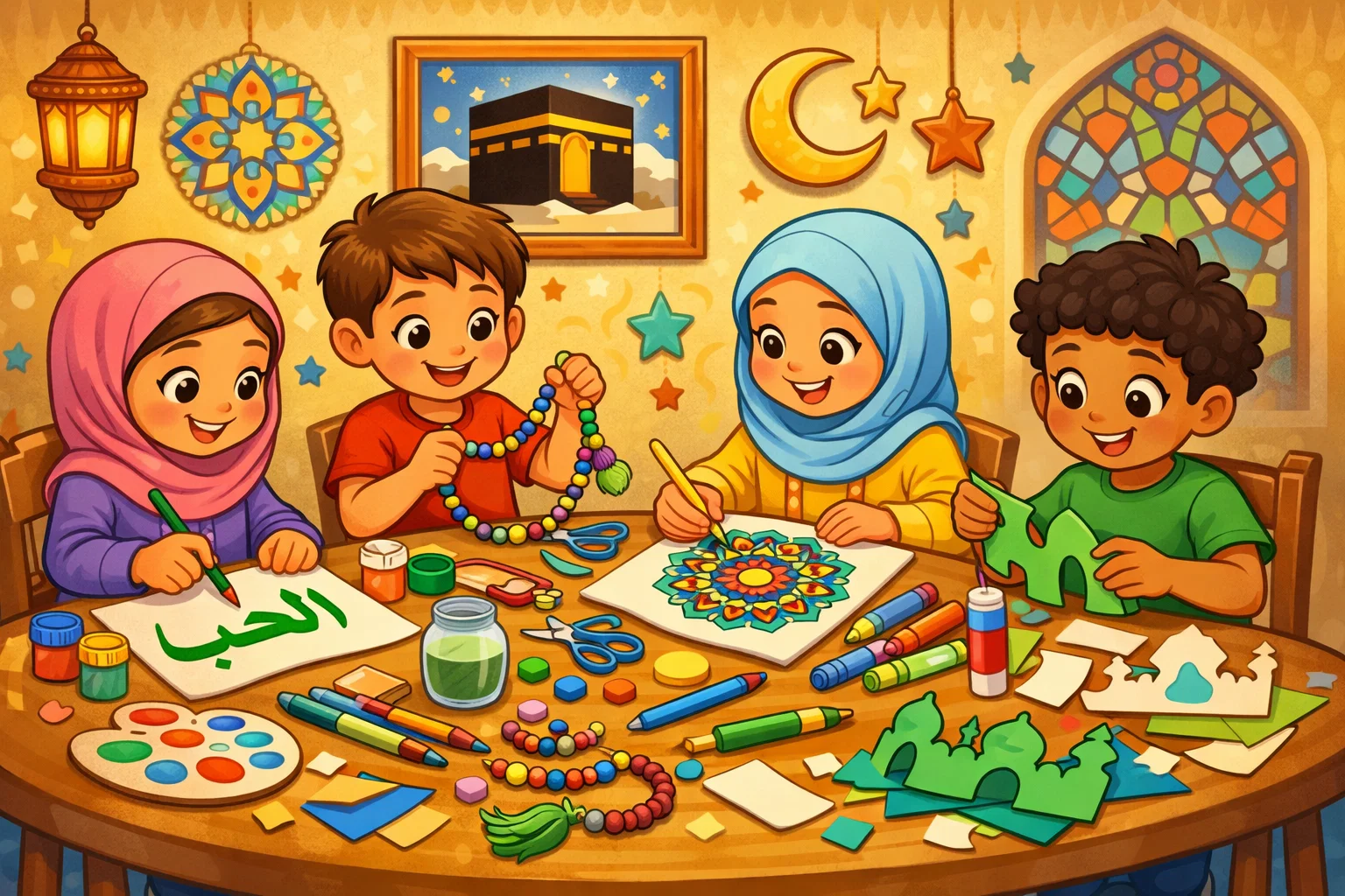 Islamic arts and crafts for kids creating calligraphy and faith inspired art.