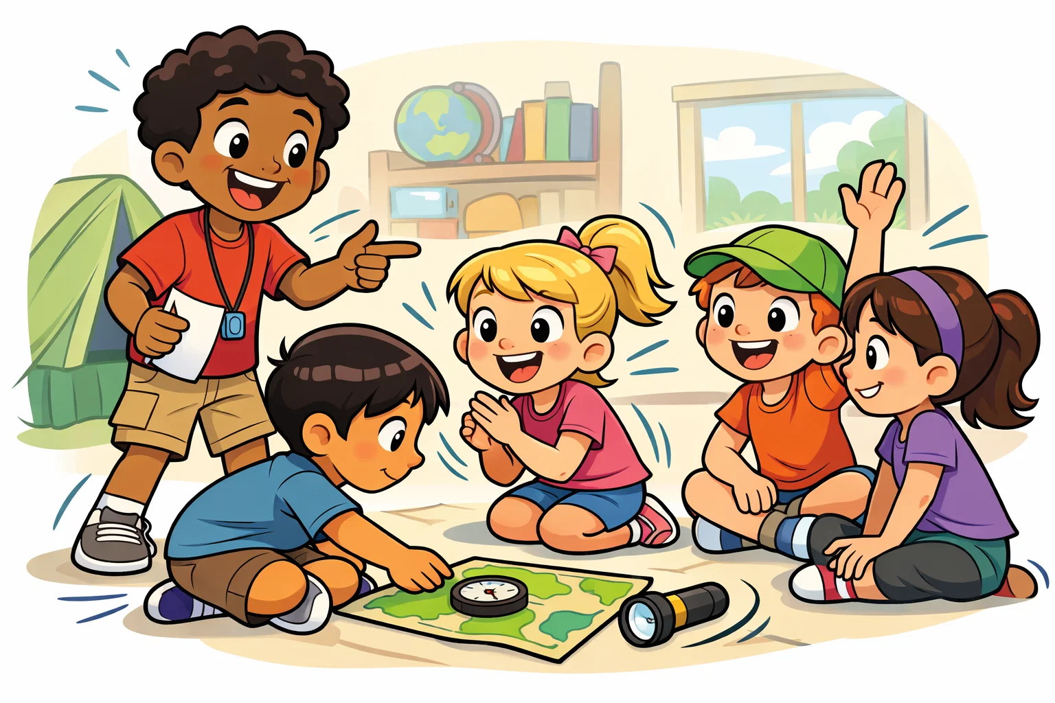 Leadership activities for kids with children leading group tasks in a fun setting.