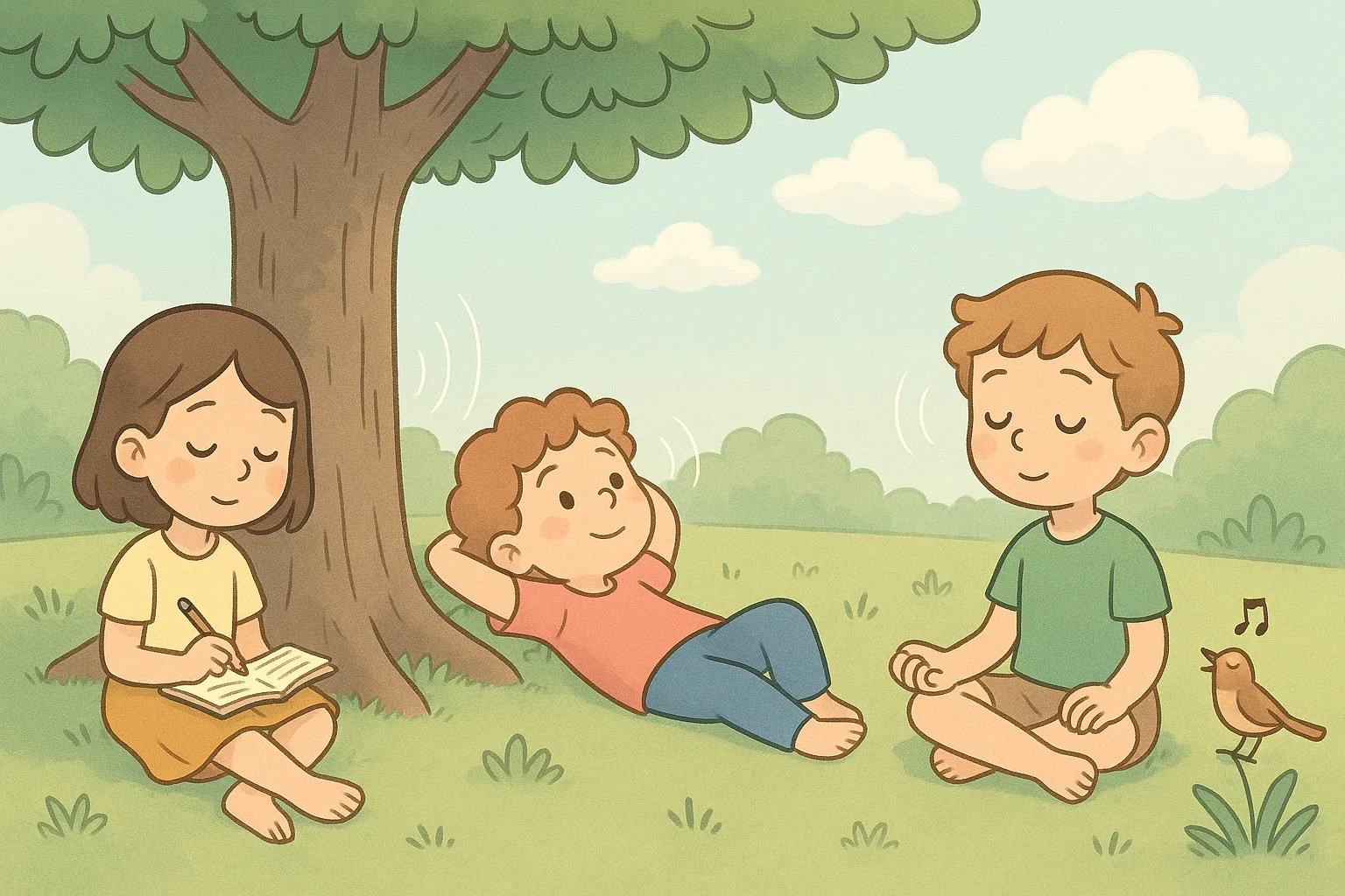 Mindful reflective nature activities for kids focusing on calm observation outdoors.
