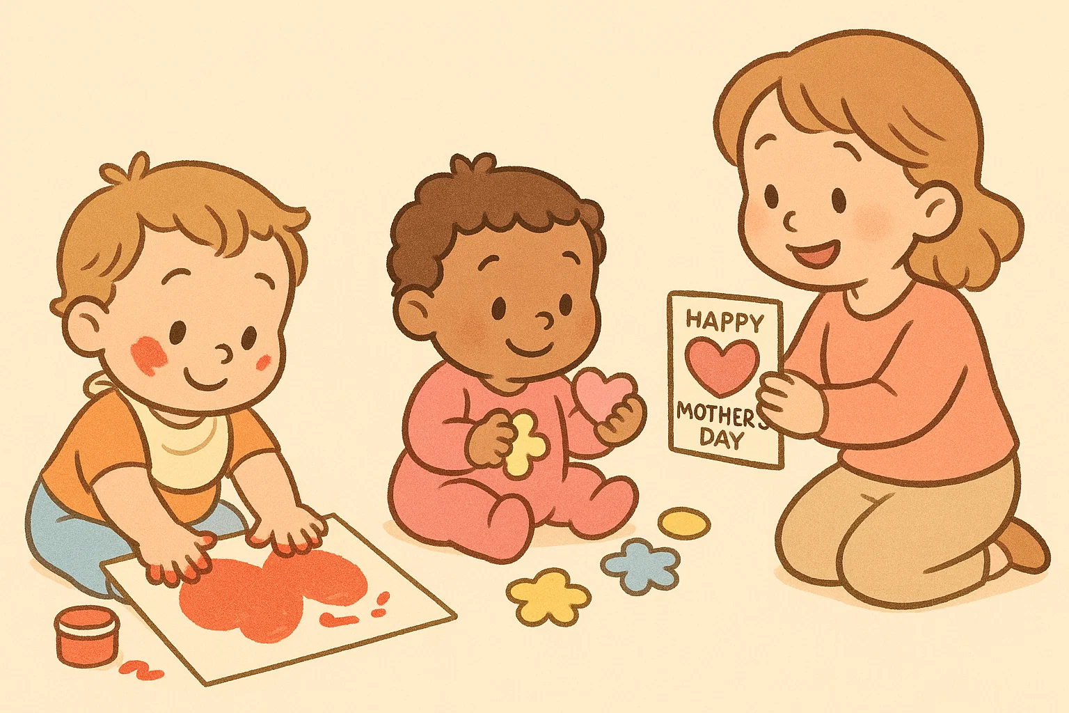 Toddlers making mothers day activities for toddlers cartoon crafts with mum.