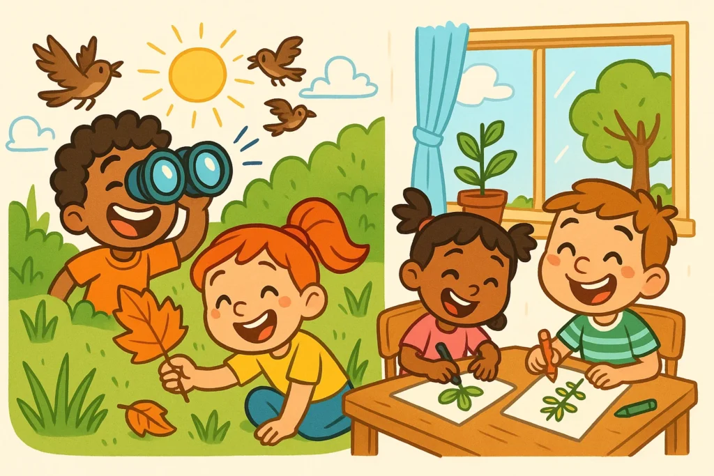 Nature activities for kids exploring outdoors and indoors through play and discovery.