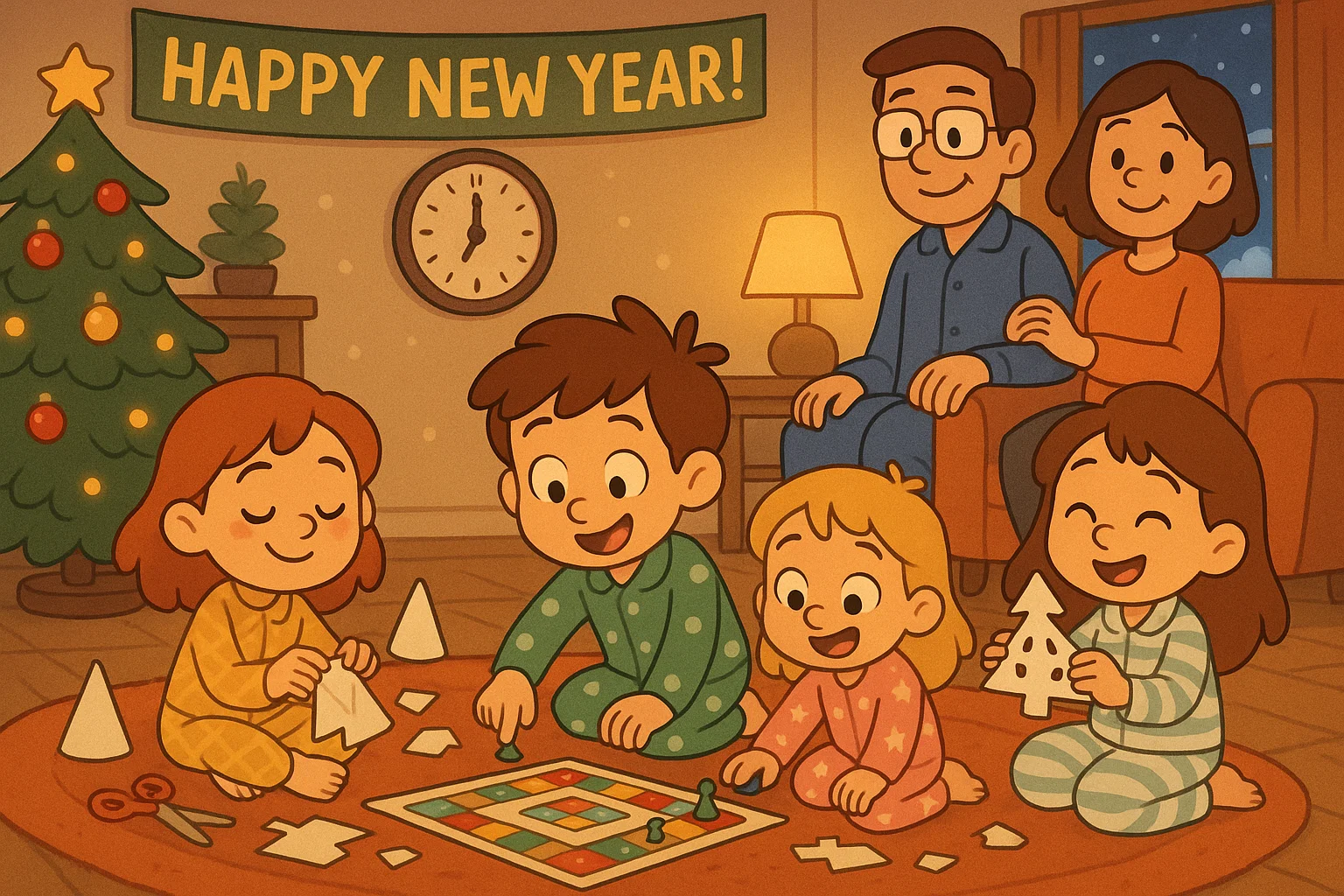 New year activities at home for kids with family games, crafts, and countdown fun.
