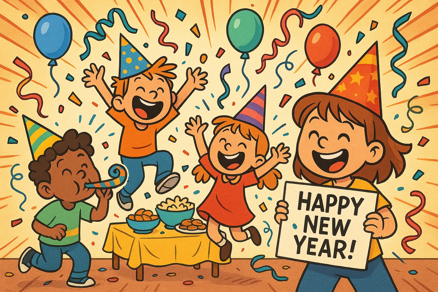 New year celebration ideas for kids with parties, games, decorations, and festive fun.
