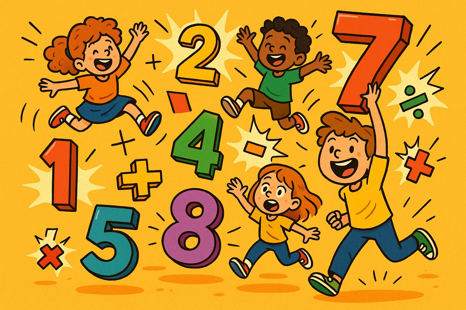 Numbers age 6 7 learning with children exploring big colorful numbers.