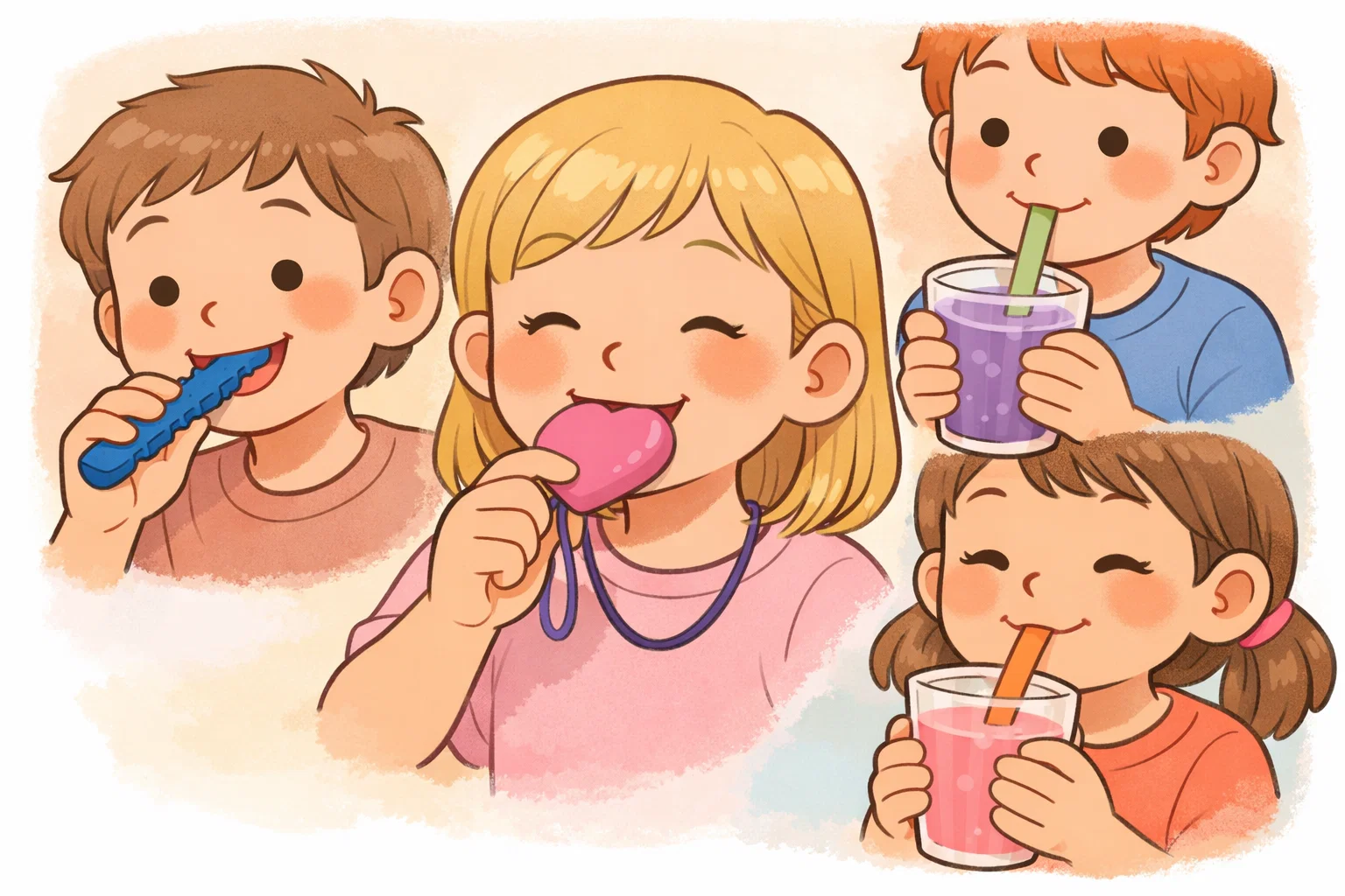 Oral heavy work chewing and sucking activities supporting kids sensory needs.
