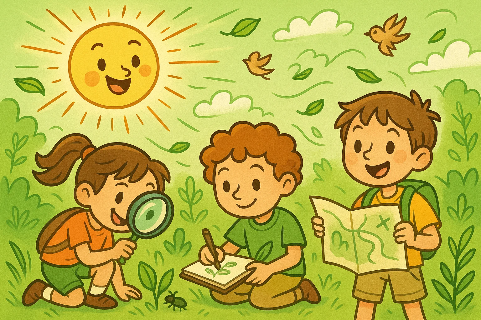 Outdoor educational activities for 9 year olds with kids discovering nature.