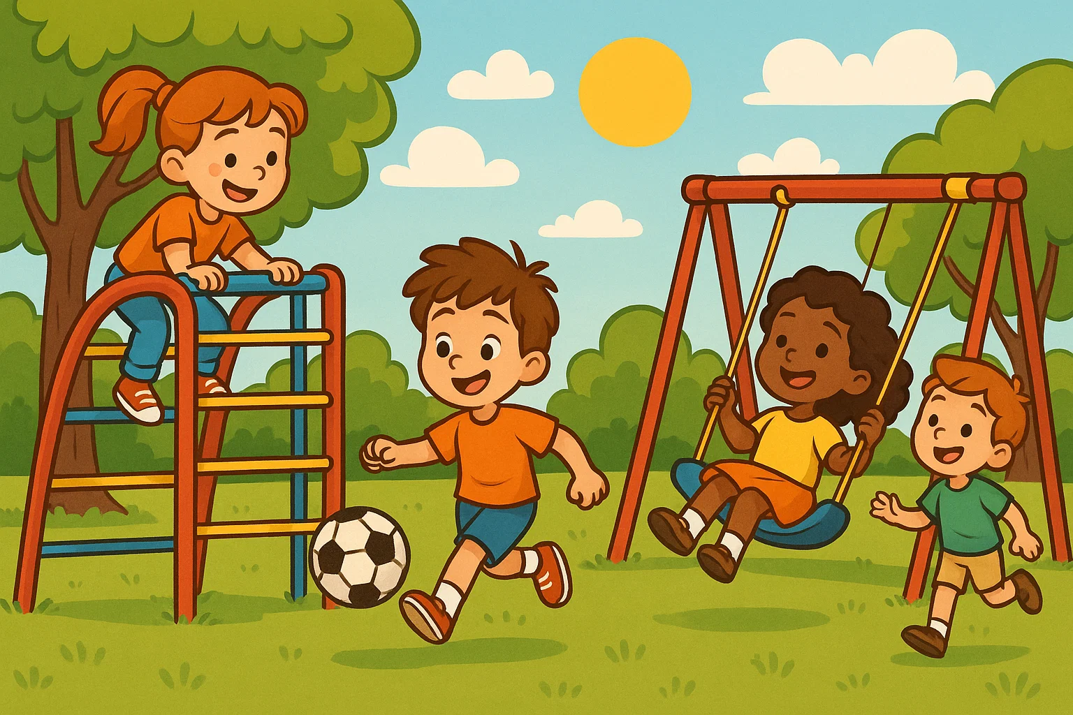 Outdoor gross motor activities for kids at playground with running and climbing.

