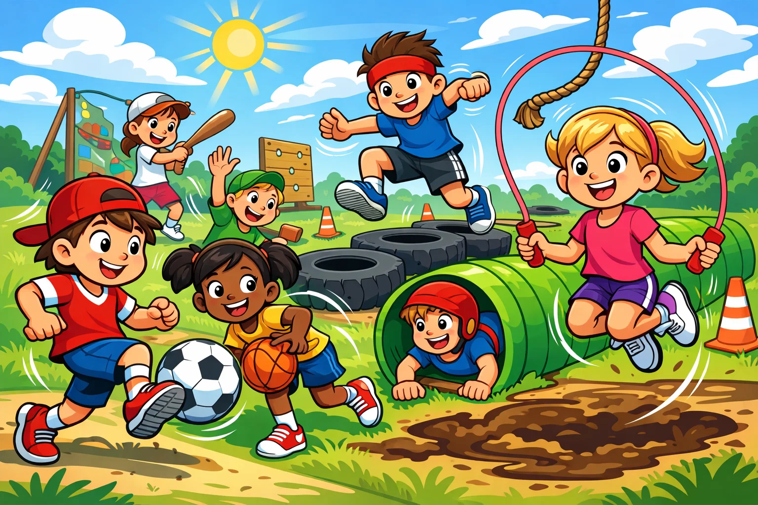 Physical activities build confidence in kids through active play and sports.