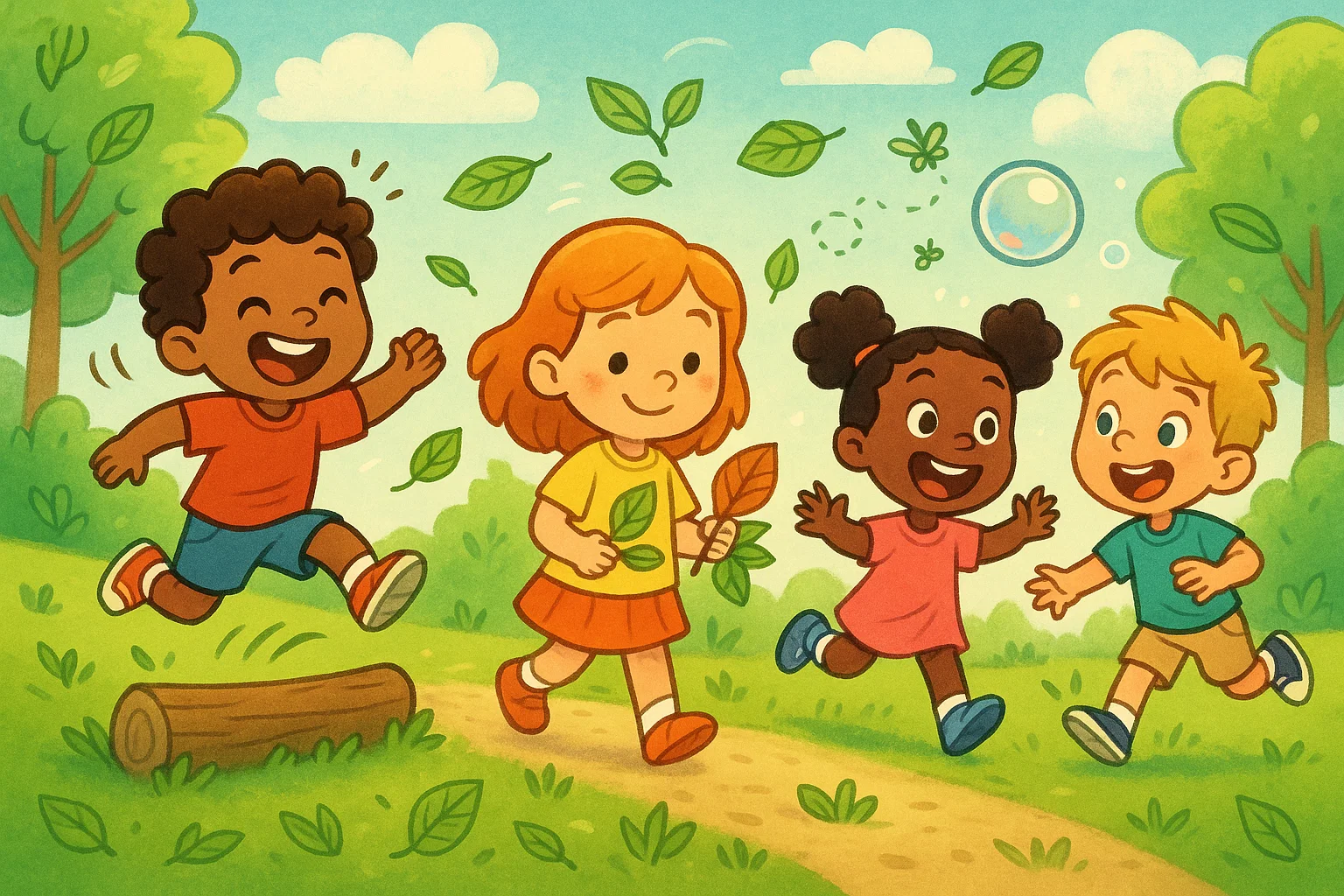 Physical outdoor exploration 4 year olds playing and learning outside.