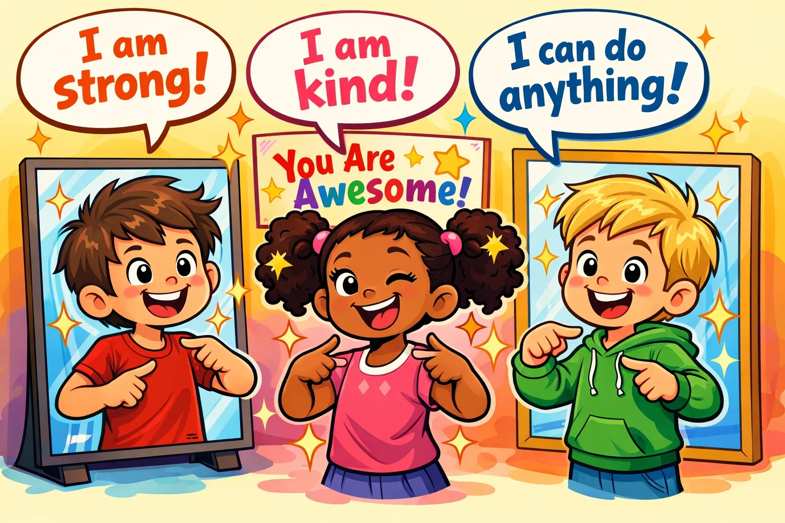 Positive affirmations activities helping kids feel confident and capable.

