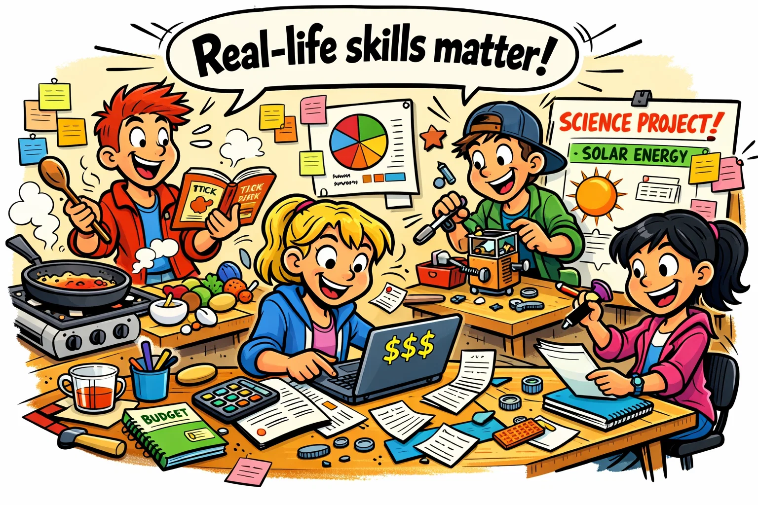  Practical educational activities for teens with cooking, budgeting, and DIY tasks.
