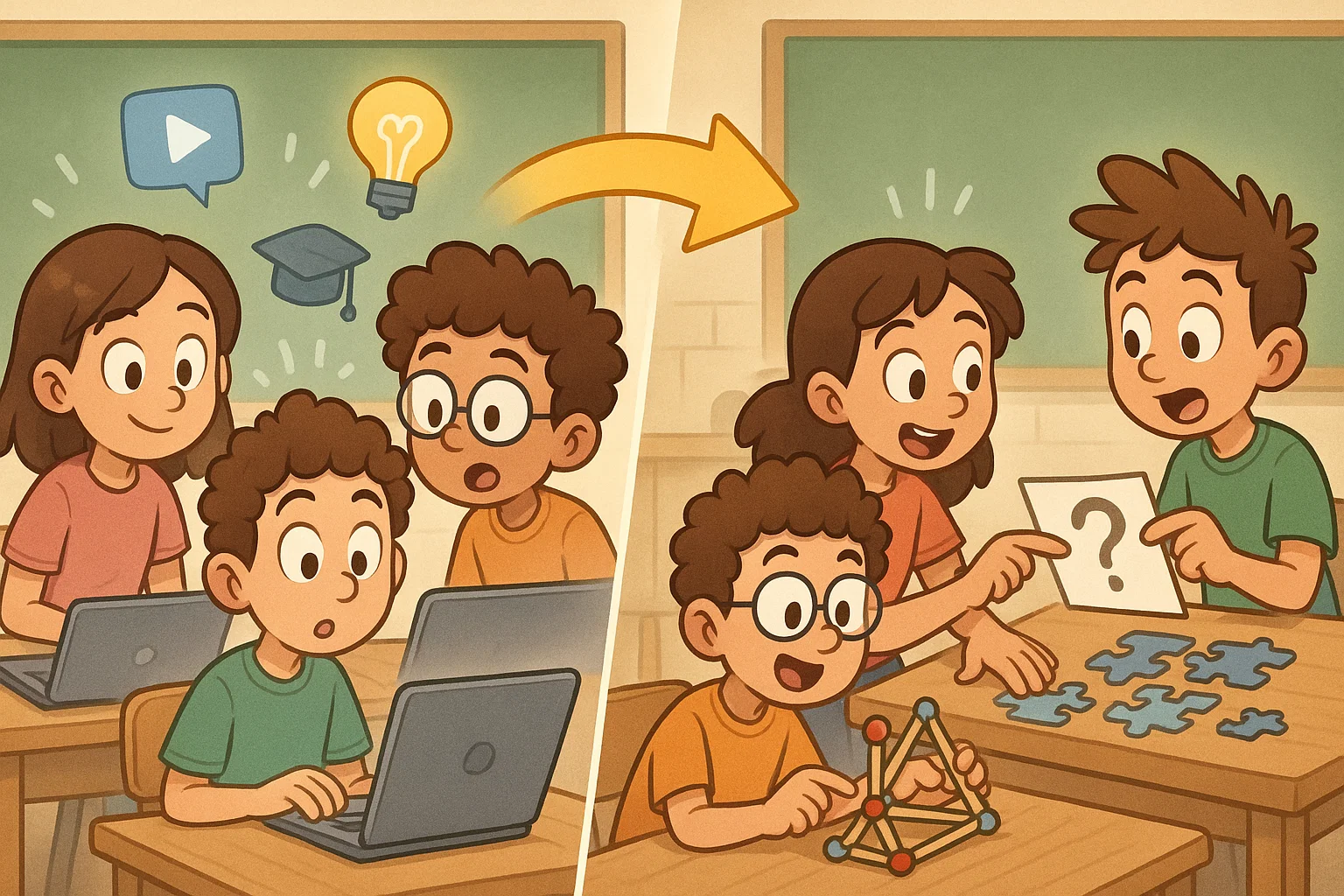 Role of offline activity games in modern learning shown through hybrid digital and hands on tasks.