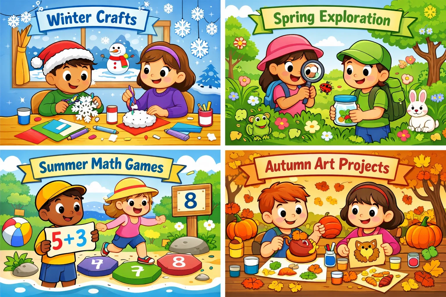  Seasonal educational activities with kids learning through seasonal themes.
