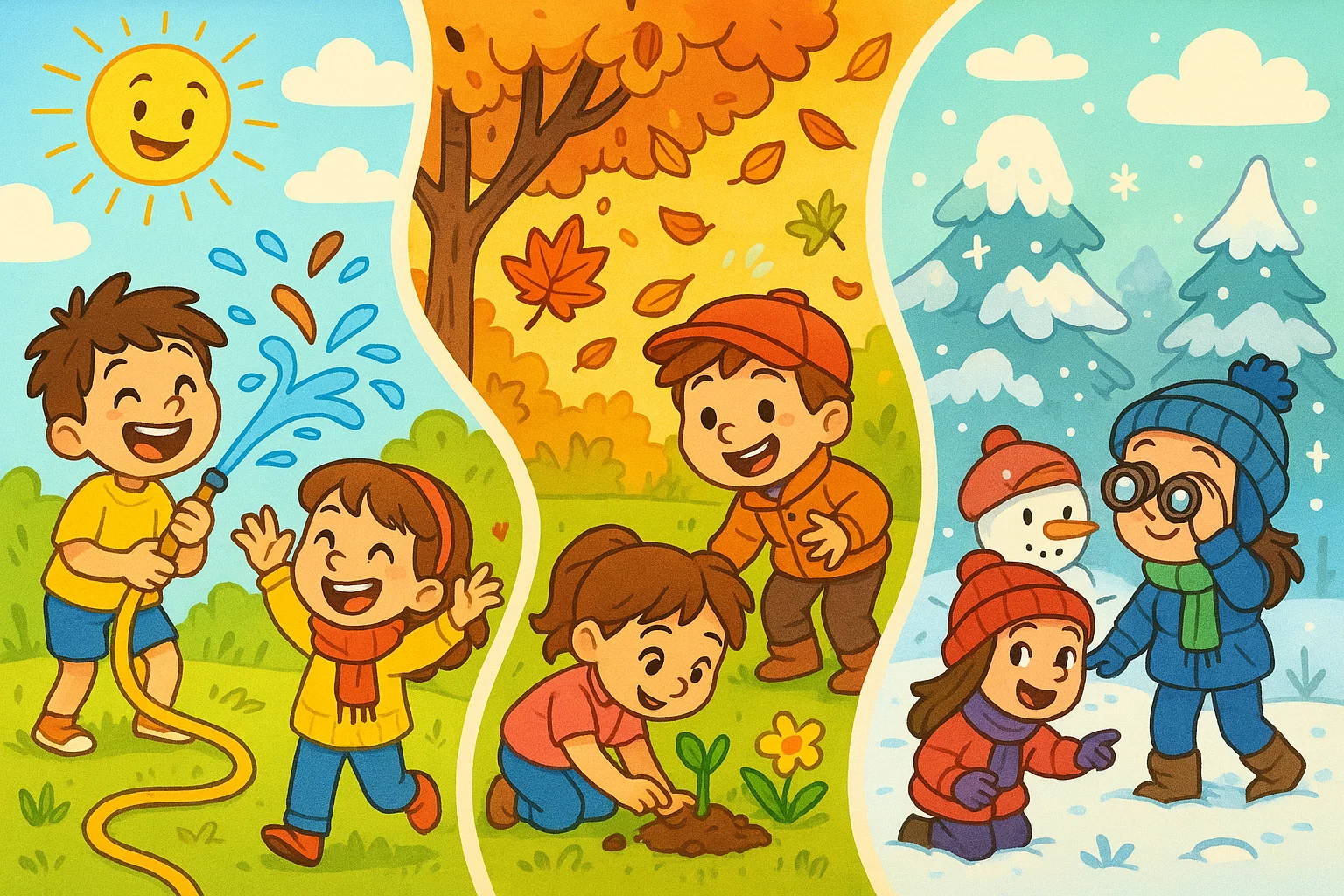 Seasonal nature activities for kids across spring summer autumn and winter.