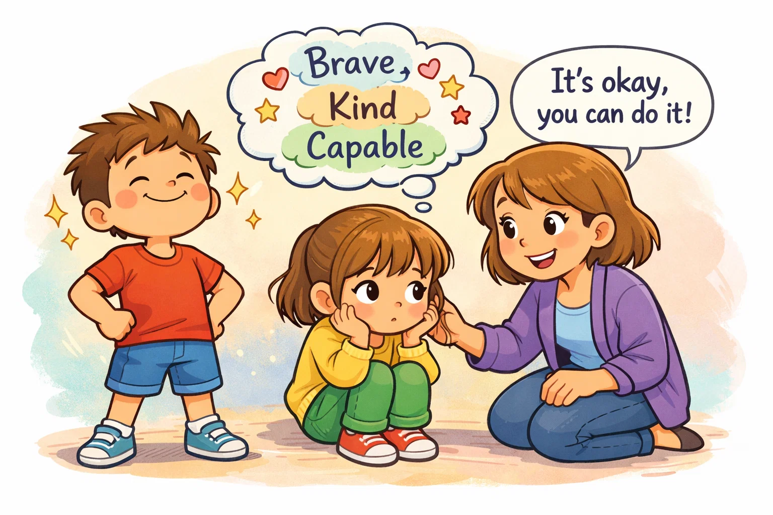 Self esteem in children supported by positive guidance and encouragement.
