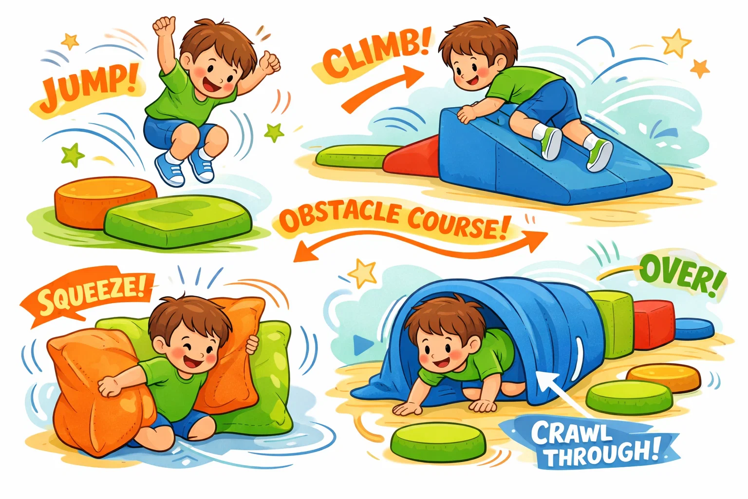 Sensory activities for sensory seeking kids using movement and pressure play.