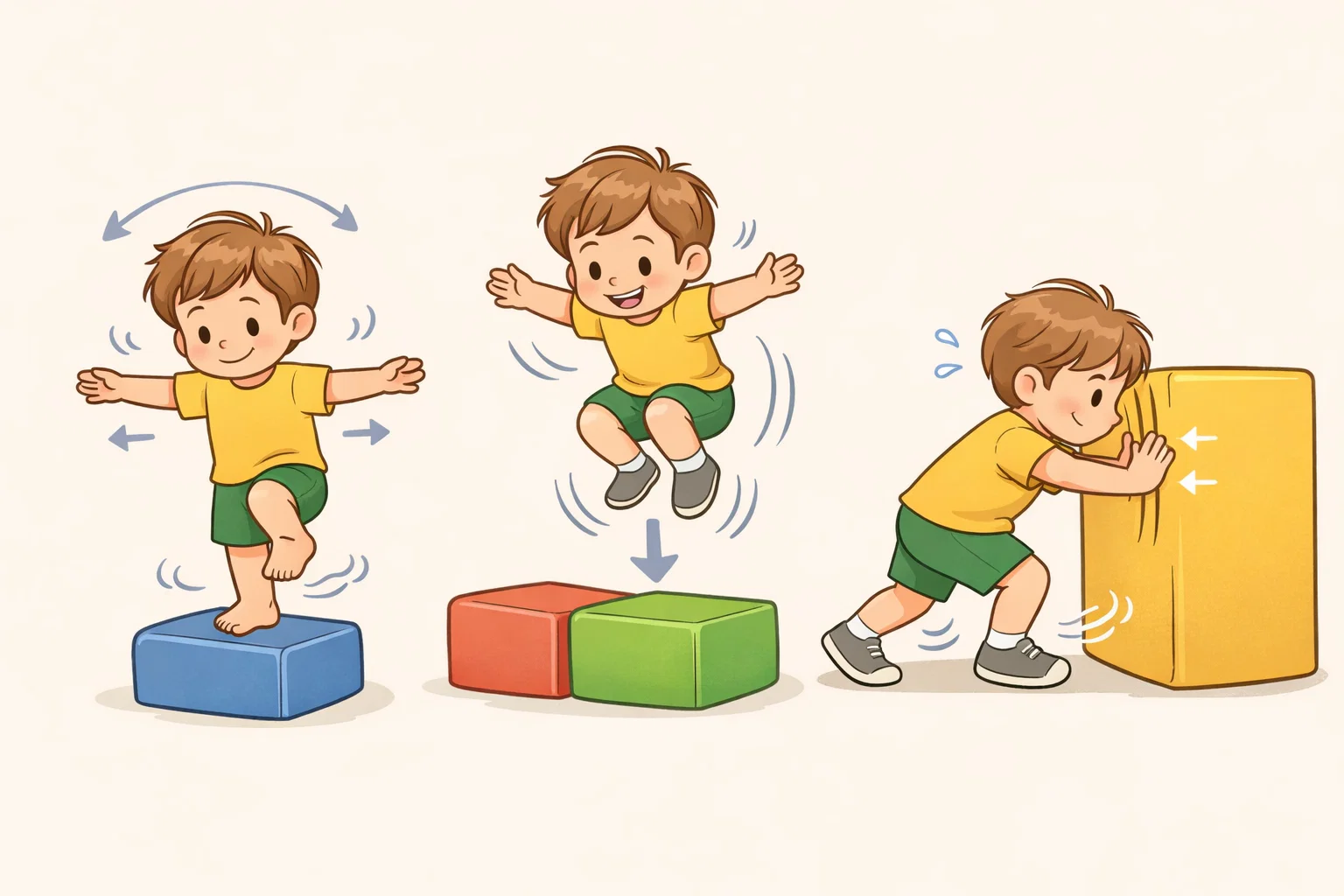 Sensory systems beyond five senses shown through balance and body movement play.