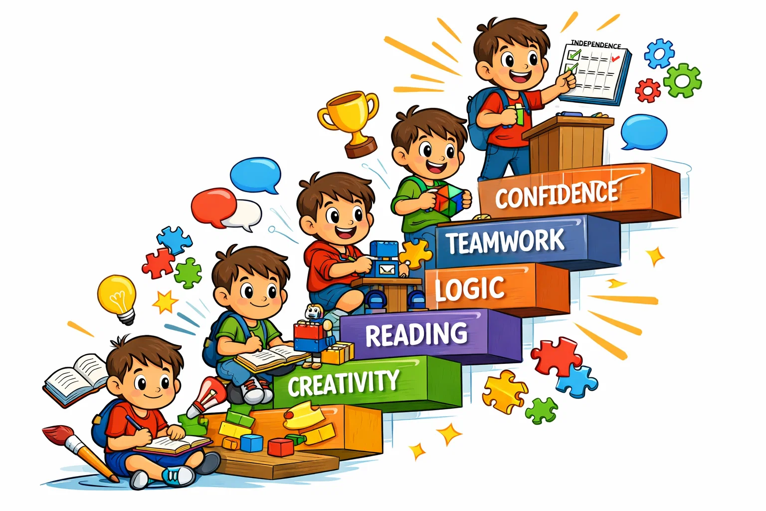 Skill growth activities for age 11 with reading, planning, puzzles, and creative tasks.
