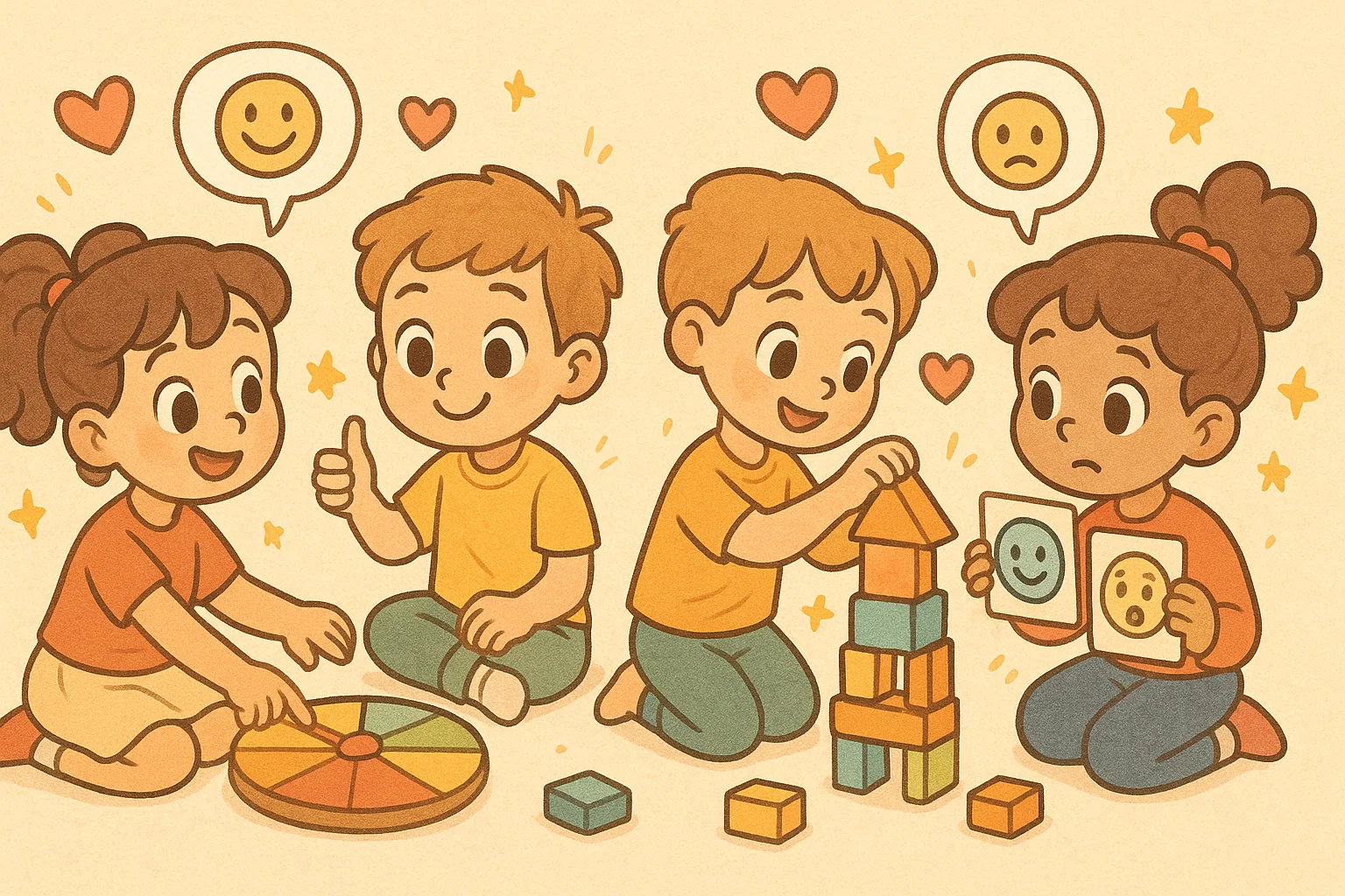 Social emotional development games 4 year olds practicing teamwork and feelings.