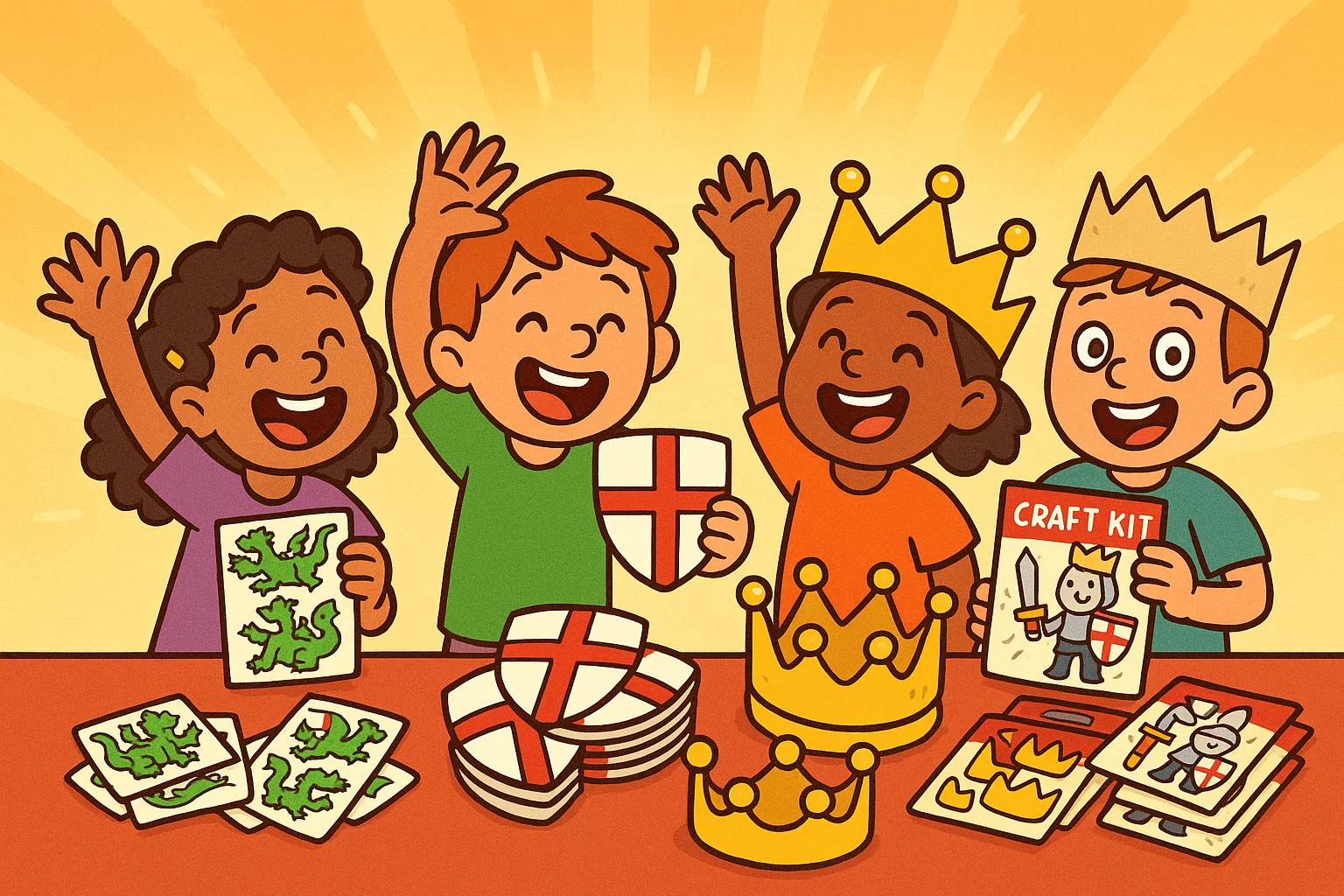 St Georges Day party favors for kids with themed prizes and gifts.
