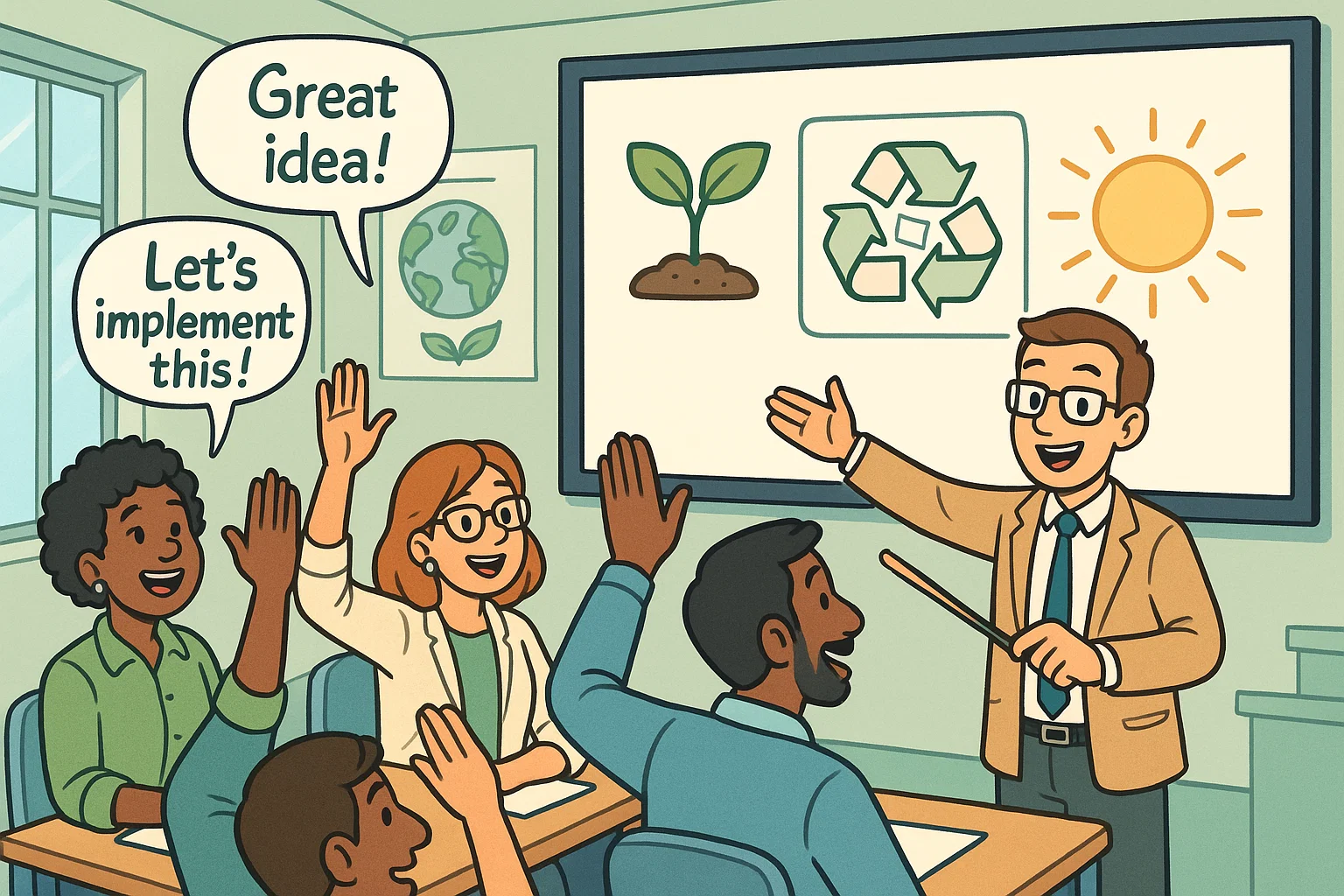 Sustainability courses for educators image showing teachers in eco themed workshop.
