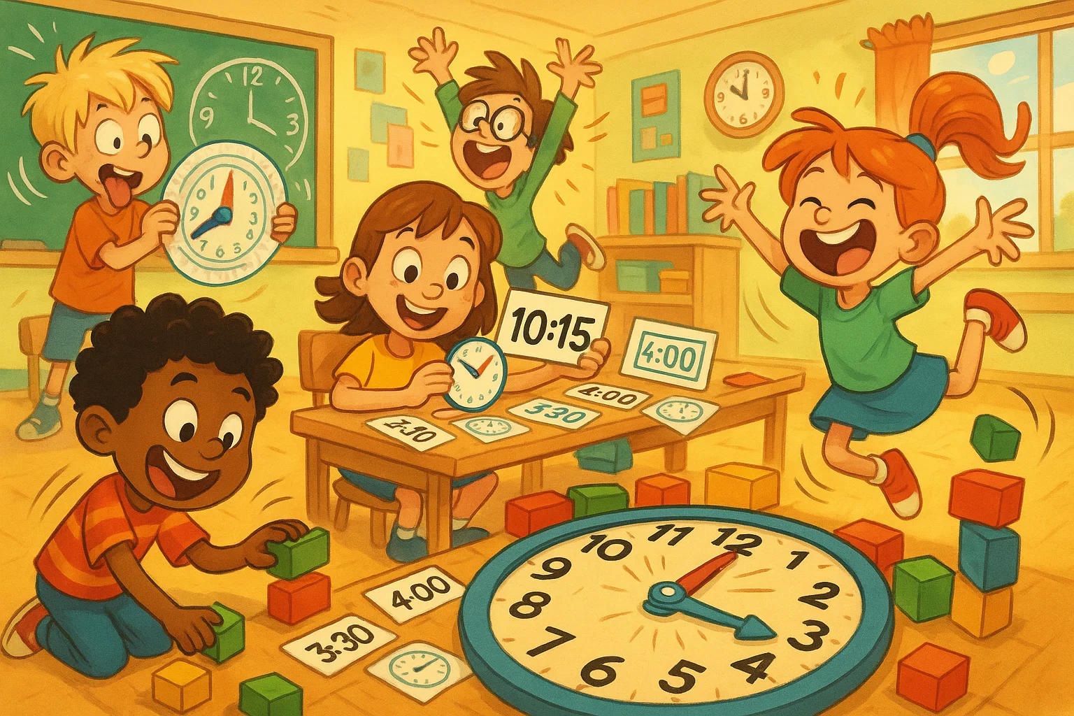 Time games hands on clock activities with children using paper clocks and matching cards.
