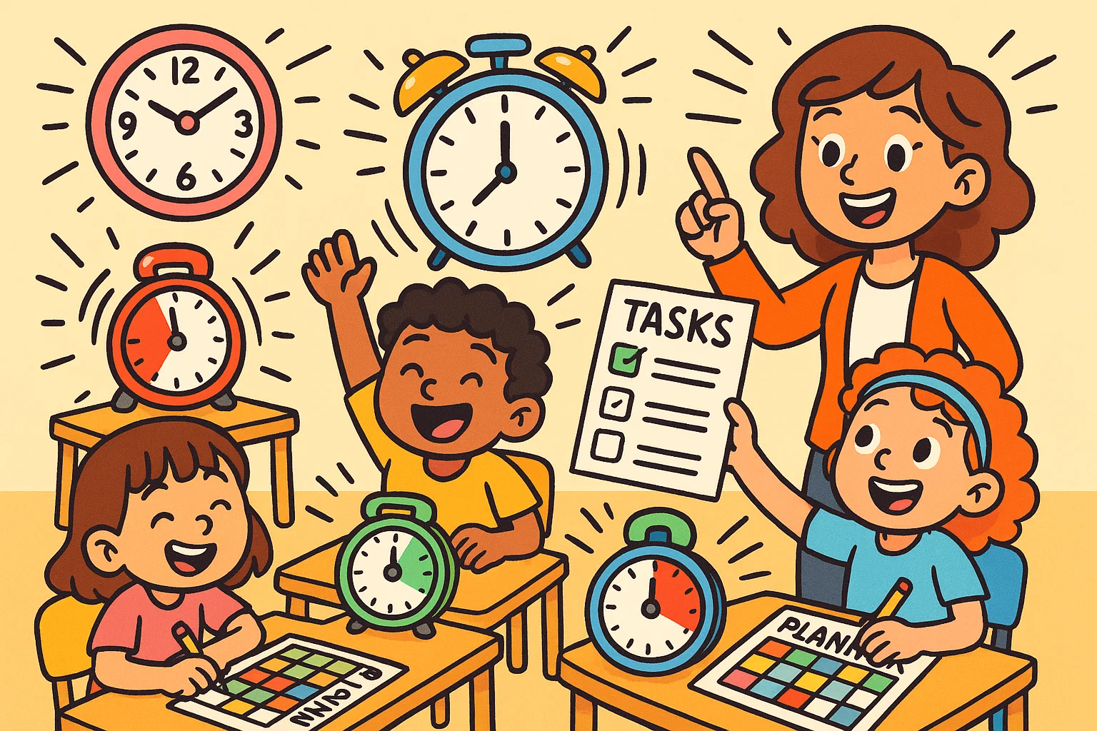 Time management program for children learning with planners and timers.
