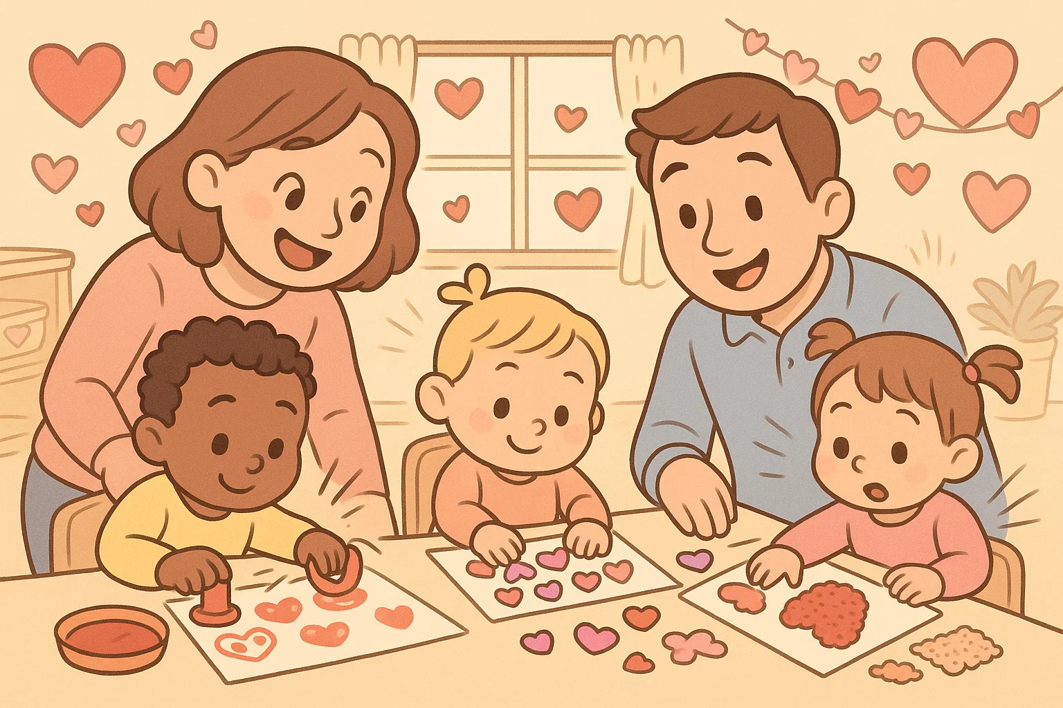 Cartoon valentines day activities toddlers eyfs creating simple heart crafts.