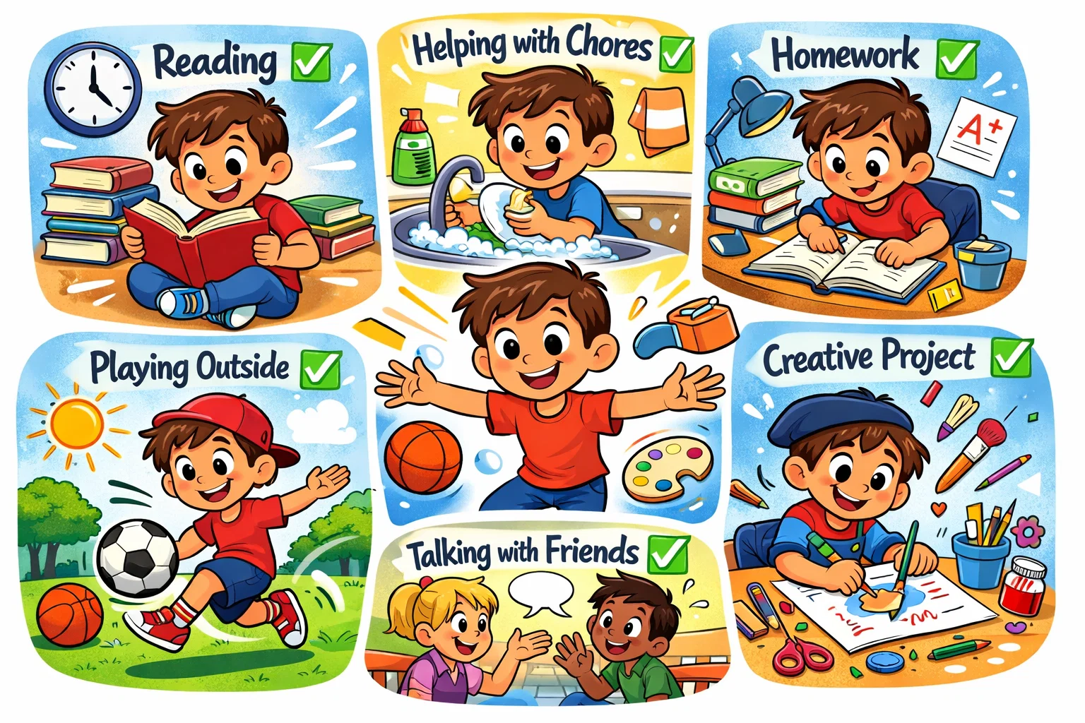 What should 11 year olds be doing with learning, chores, hobbies, and outdoor activities.
