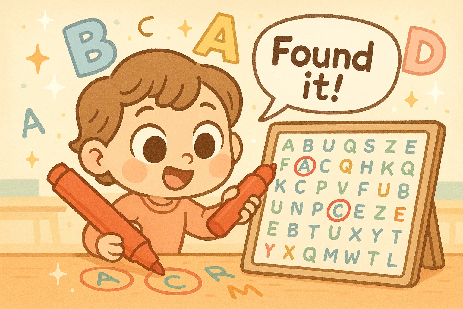 Wordsearch games for 5 year olds designed to boost early reading and attention.