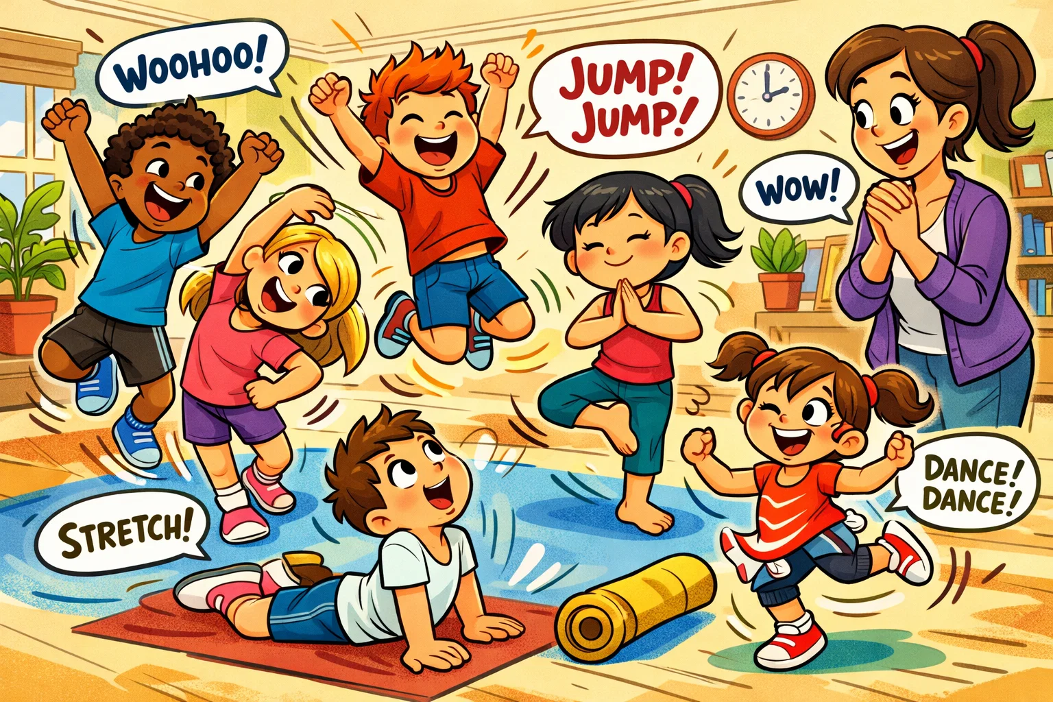 Active morning activities for kids with movement and playful exercises.