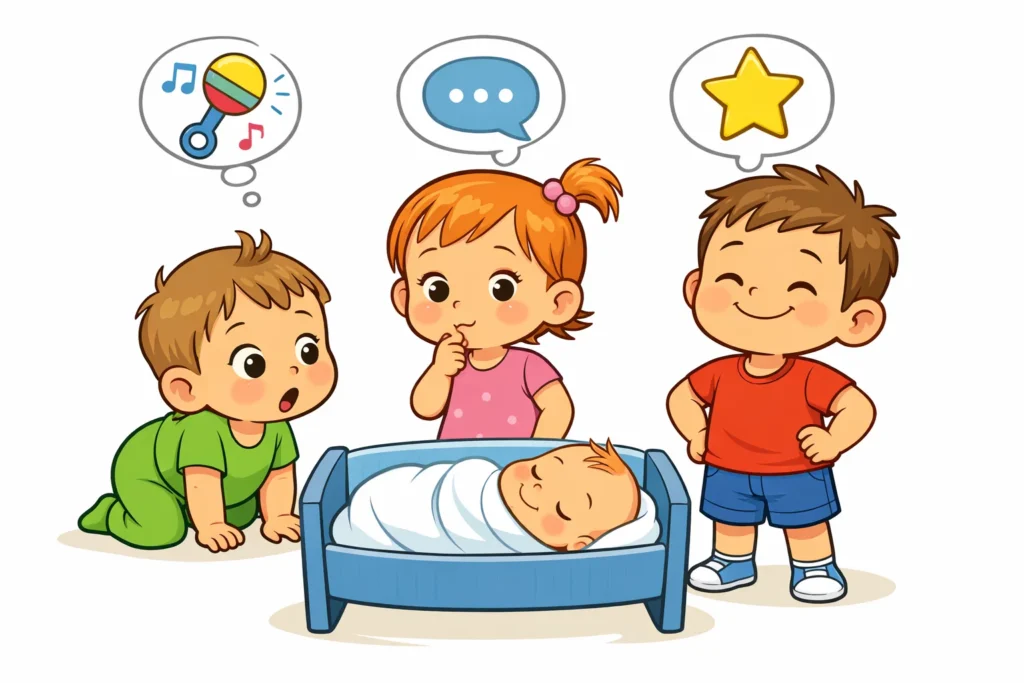 Age gap considerations for first meeting of toddler and newborn siblings.
