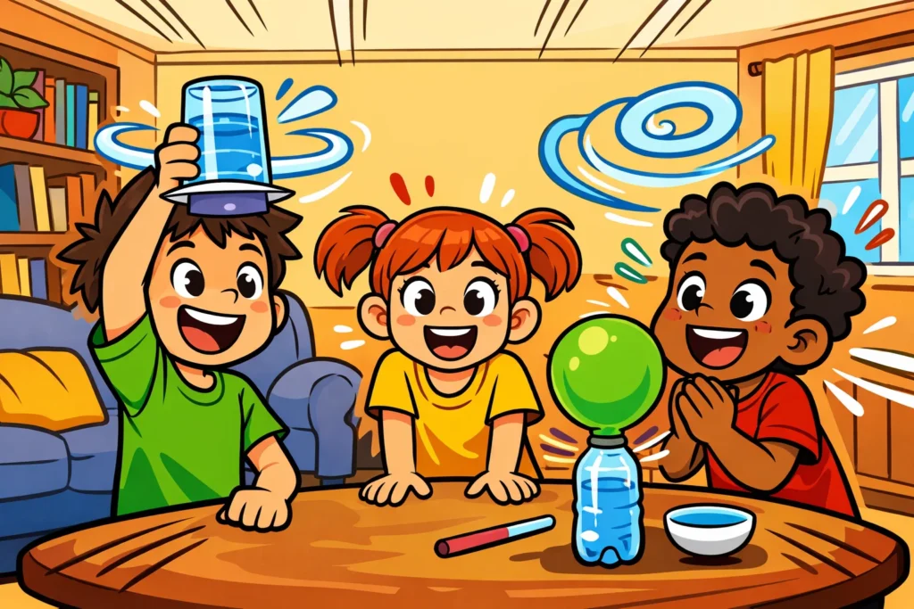 Air pressure experiments kids home using balloons and bottles.