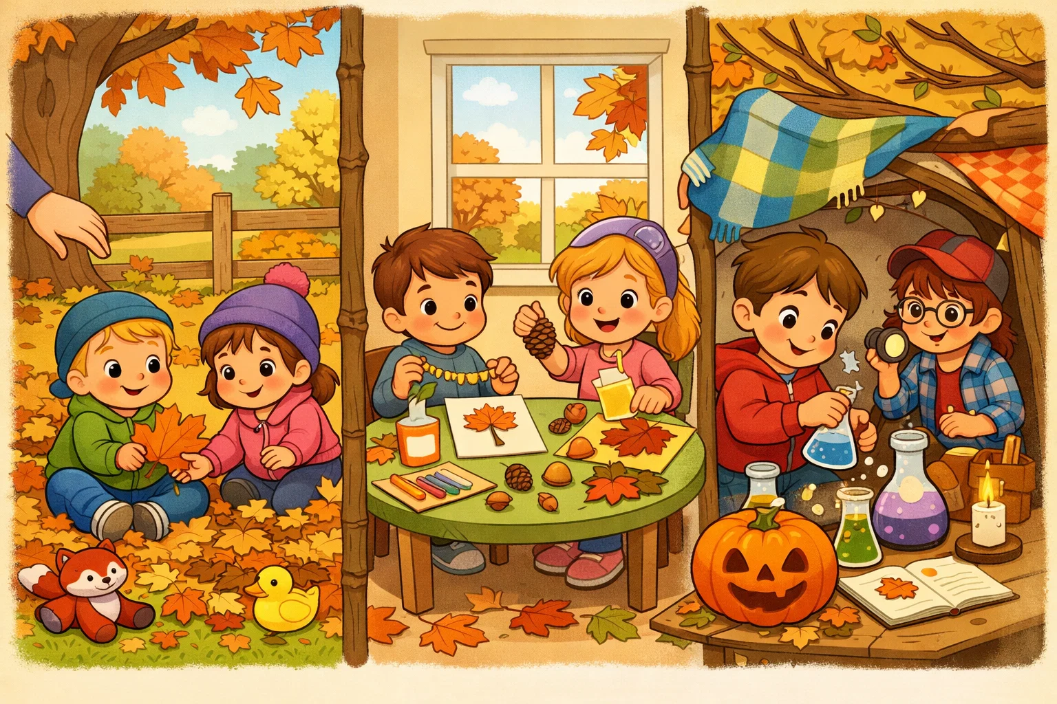 Autumn activities for kids by age with play ideas for toddlers and older children.