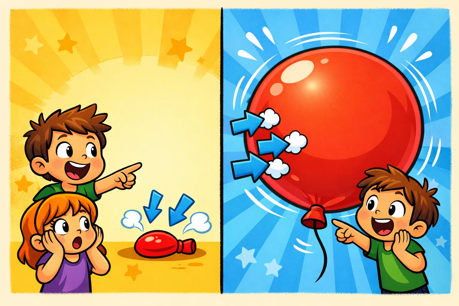 Balloon measurement lung capacity experiment showing balloon size difference.