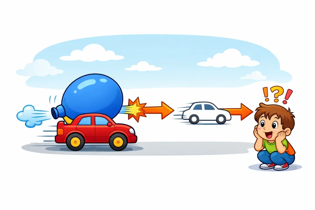 Balloon powered car science concepts showing air pressure and motion in action.
