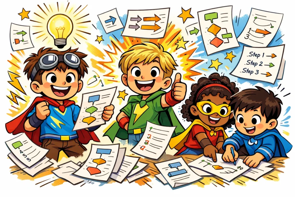 Benefits of coding free algorithm challenges for kids learning logic without screens.
