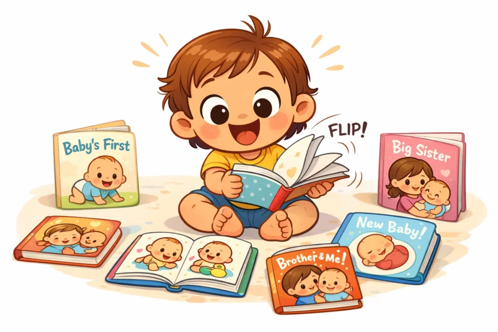 Books and social stories new sibling supporting toddler adjustment through reading.