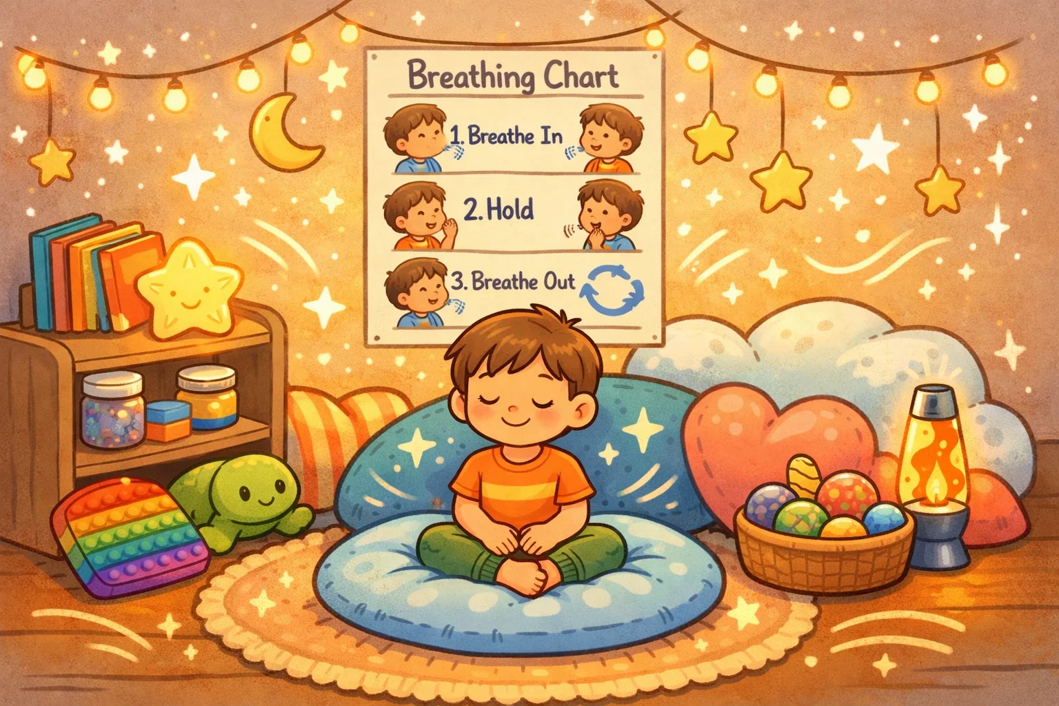 Calm down space for kids designed to support relaxation and anger management.