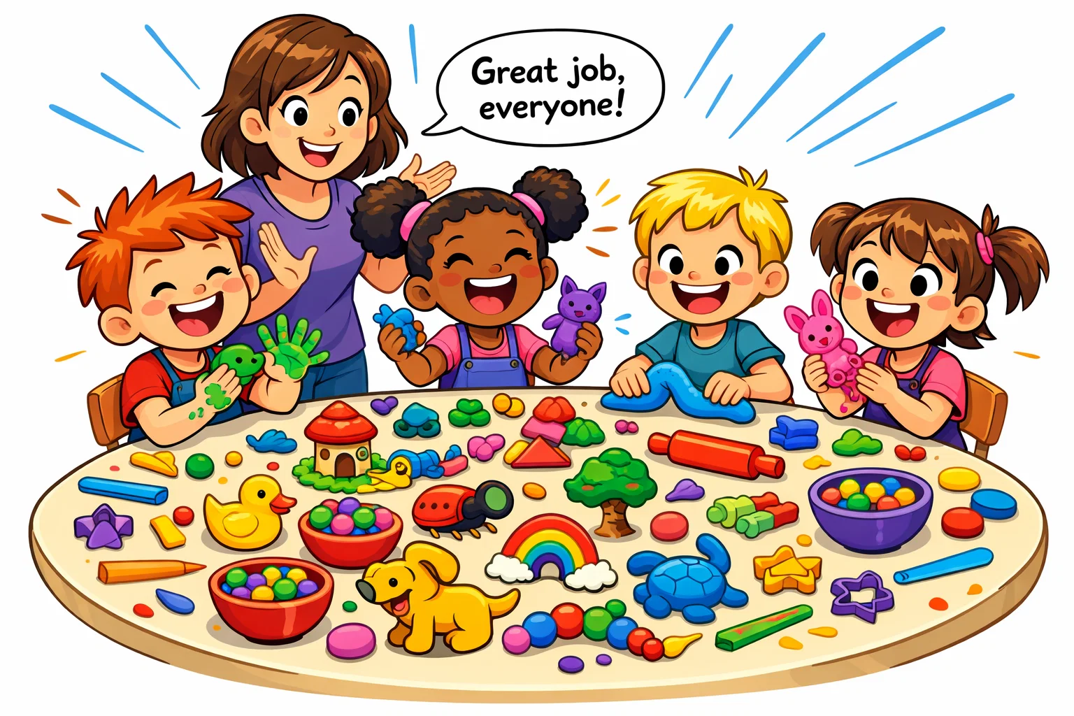 Clay activities for kids showing creative play with colorful clay projects.