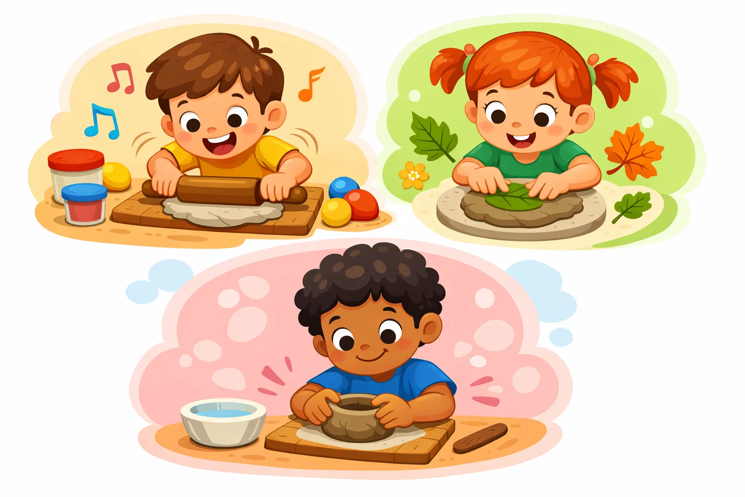  Clay activities ideas for kids with rolling, shaping, and texture play.