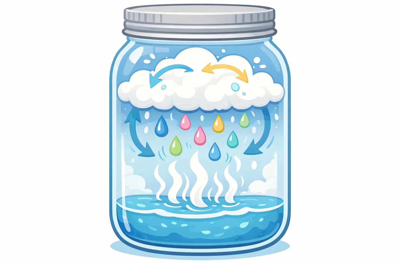 Science explanation of cloud in jar experiment showing condensation and rain.