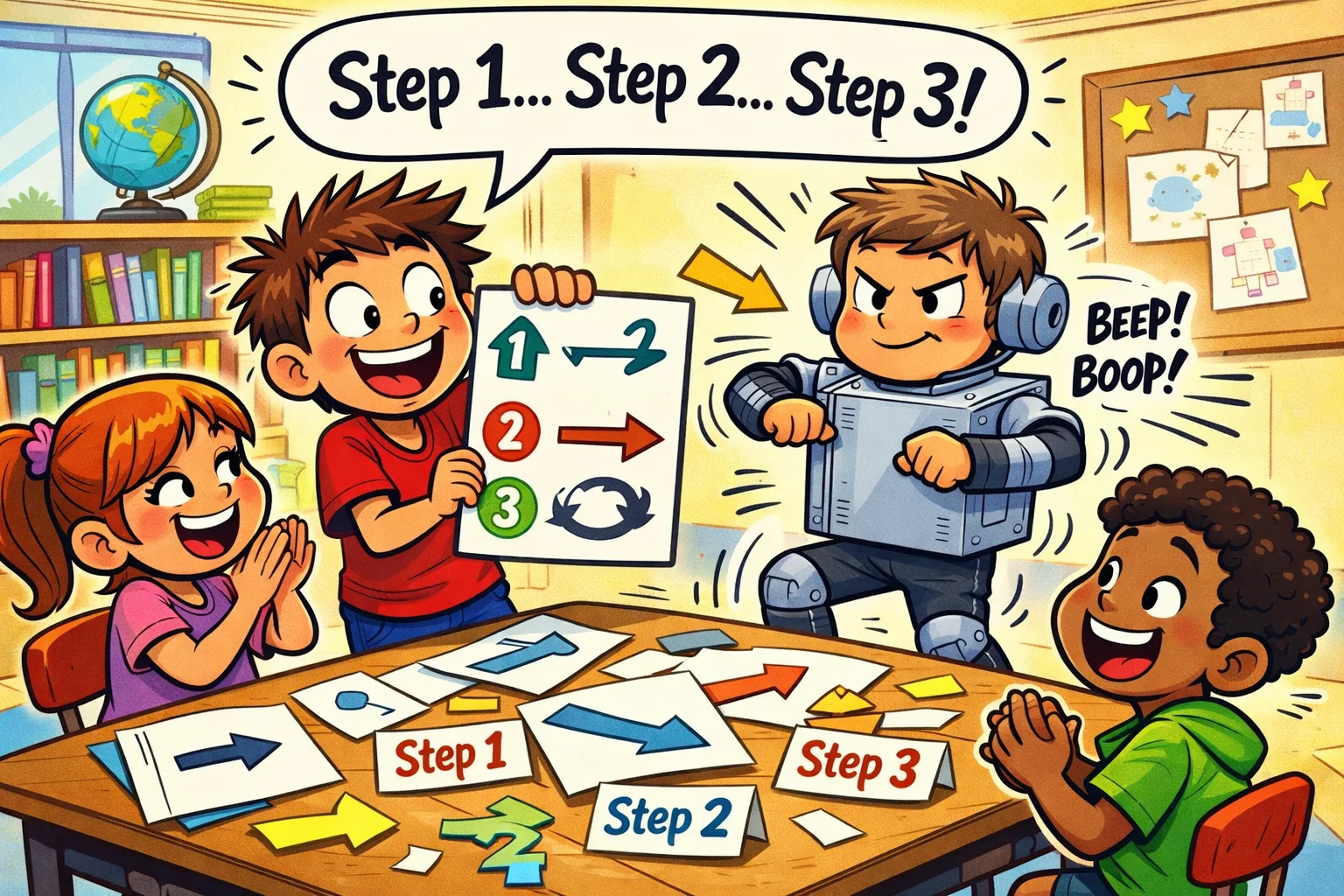 Coding free algorithm challenge for kids using paper instructions and step by step thinking.