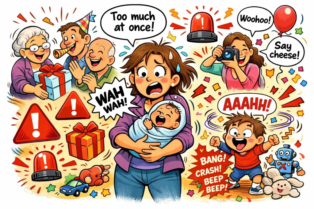 Common mistakes during first meeting toddler and newborn causing stress.
