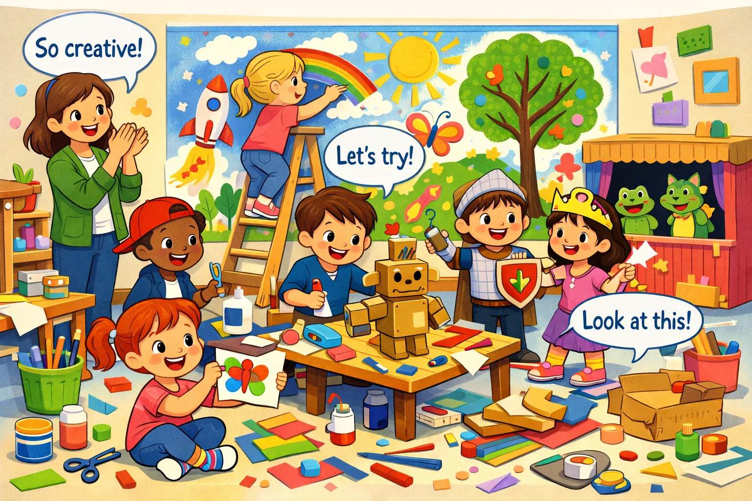 Creative group activities for kids using art and imagination in teamwork.