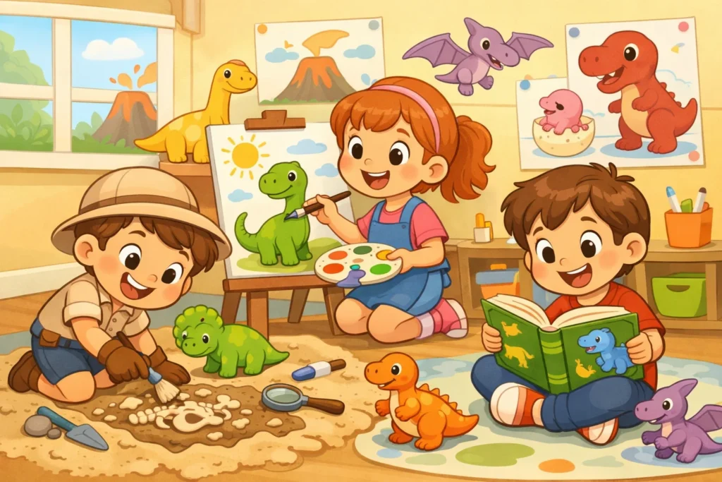 Kids enjoying dinosaur activities for kids through creative play and learning.