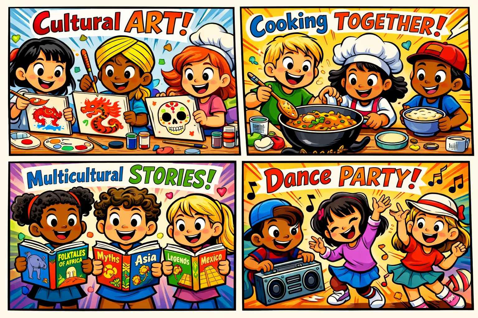 Diversity activities for kids through creative play, art, books, and music.