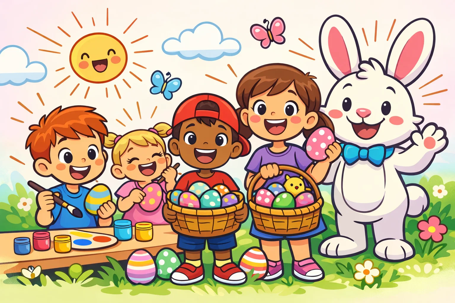 Easter activities for kids enjoying crafts games and creative Easter play.